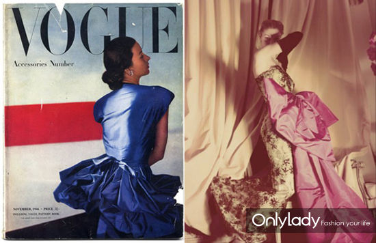 1946年的VOGUE杂志封面上的Balenciaga礼服、1950年VOGUE杂志上的Balenciaga礼服