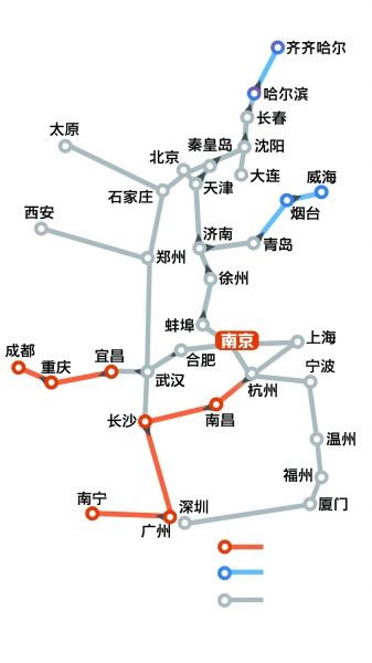 去年12月28日南京到东三省、深圳开行高铁后，全国高铁网络经过大半年建设，很多线路到了通车的节点。