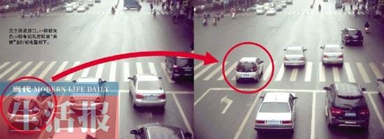 民主思贤路口，一辆银灰色小轿车因从左转道“夹塞”直行被电警拍下。