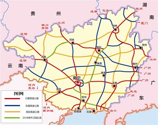 广西“县县通高速公路”规划建设现状图（2014年）