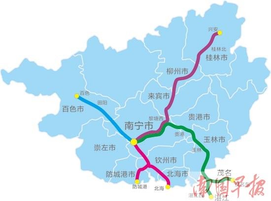 八桂货物快运列车线路示意图 黄春图 综合制作